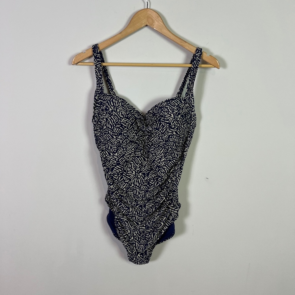 Bond-eye Australia Women’s Navy Cream Ruched Print One Piece Swimsuit